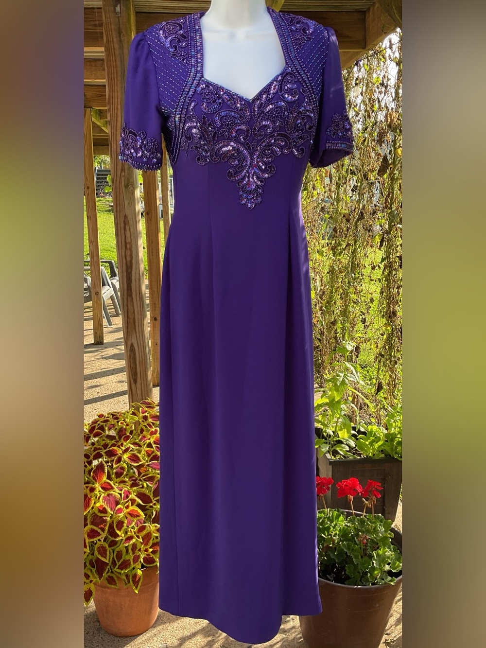 Vintage Jovani Purple Beaded Sequin Prom Homecoming Formal Gown Y2K S